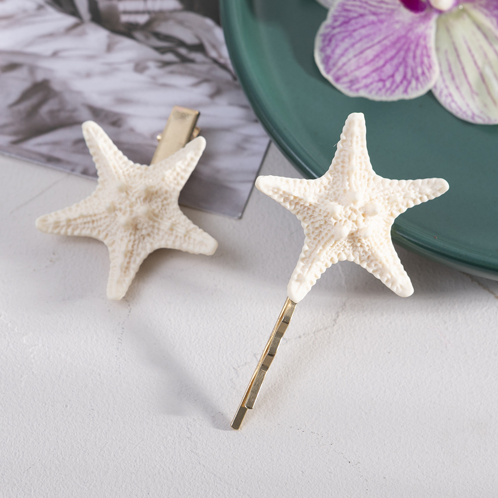 Estilo coreano estilo océano estrellas de mar naturales Concha cabeza accesorios para el cabello horquilla tocado flor clip lateral Vacaciones Viajes raqueta accesorios para el cabello de la vendimia