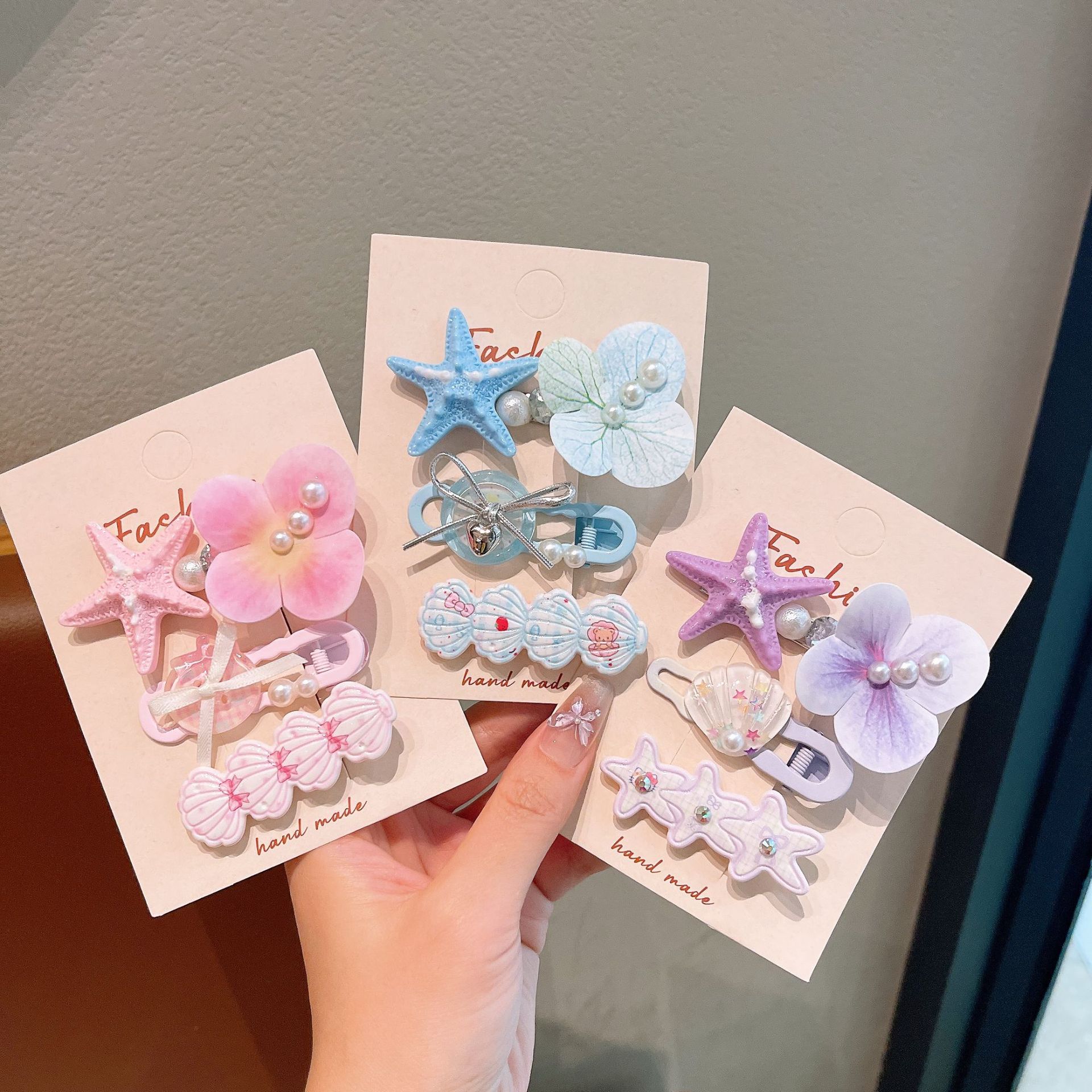 Orquídea de mariposa flores niños clip de boquilla conchas estrellas de mar pinzas de borde clip super hadas clip de cabello para niñas adornamiento para el cabello