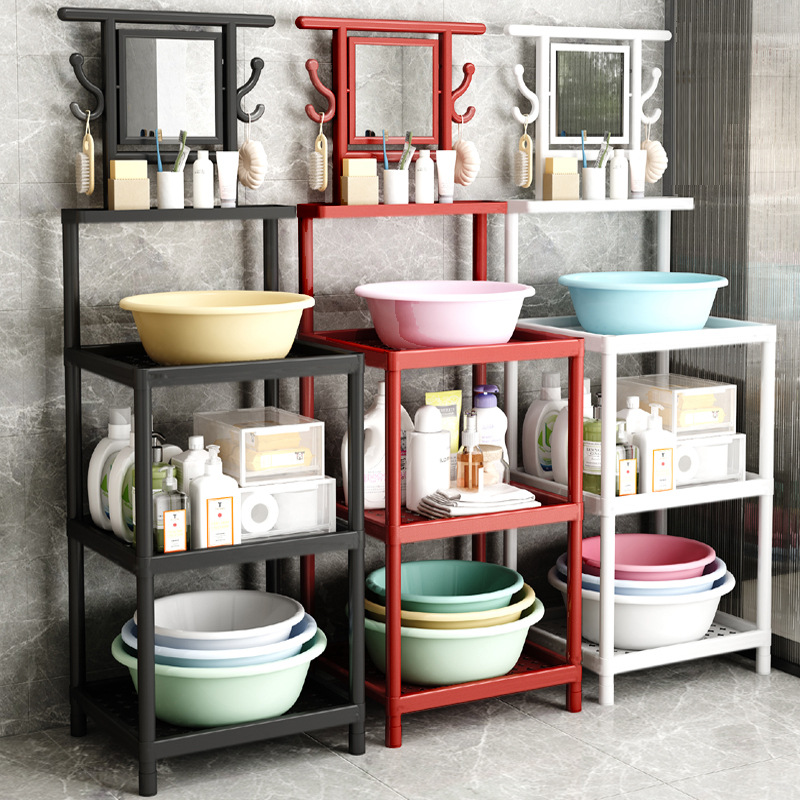 Enlarged and Thickened Washbasin Rack Washbasin Rack Hand Washing Rack Rural Bathroom Bathroom Storage Rack with Mirror