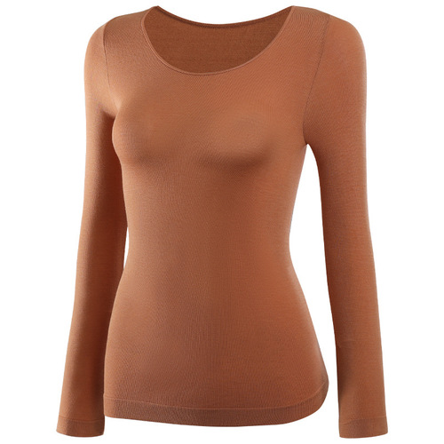 Autumn and Winter Beautiful and Elegant Women's Round Neck Elastic Heating Warm Innerwear Top Slim Fit Thin Women's Spring and Autumn Wear Wholesale