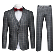 N 79908 Men's Slim Fit Plaid Wedding Suit ���ɸ�������