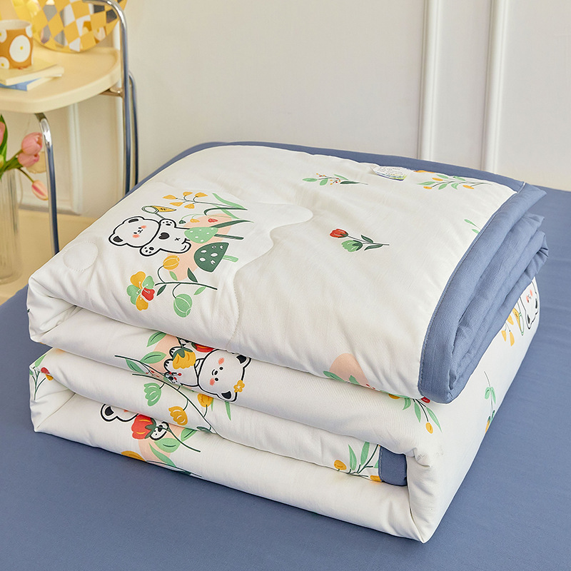 Edredón de verano de algodón y lino lavado, edredón fresco de verano, dormitorio para niños, edredón de aire acondicionado lavable a máquina de cuatro piezas