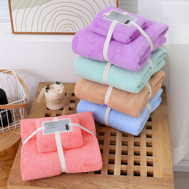 Towel and Bath Towel Set, Coral Fleece, Water Absorbent, Thick, Large Beach Towel, Adult Quick Dry Beauty Salon Coral Fleece Bath Towel