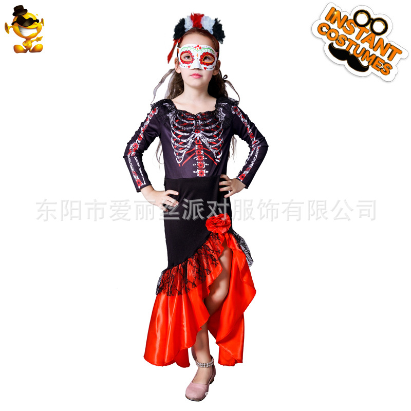Día de La Niña de la novia muerta vestido de horror cráneo vestido de los niños traje de la danza Cosplay ropa