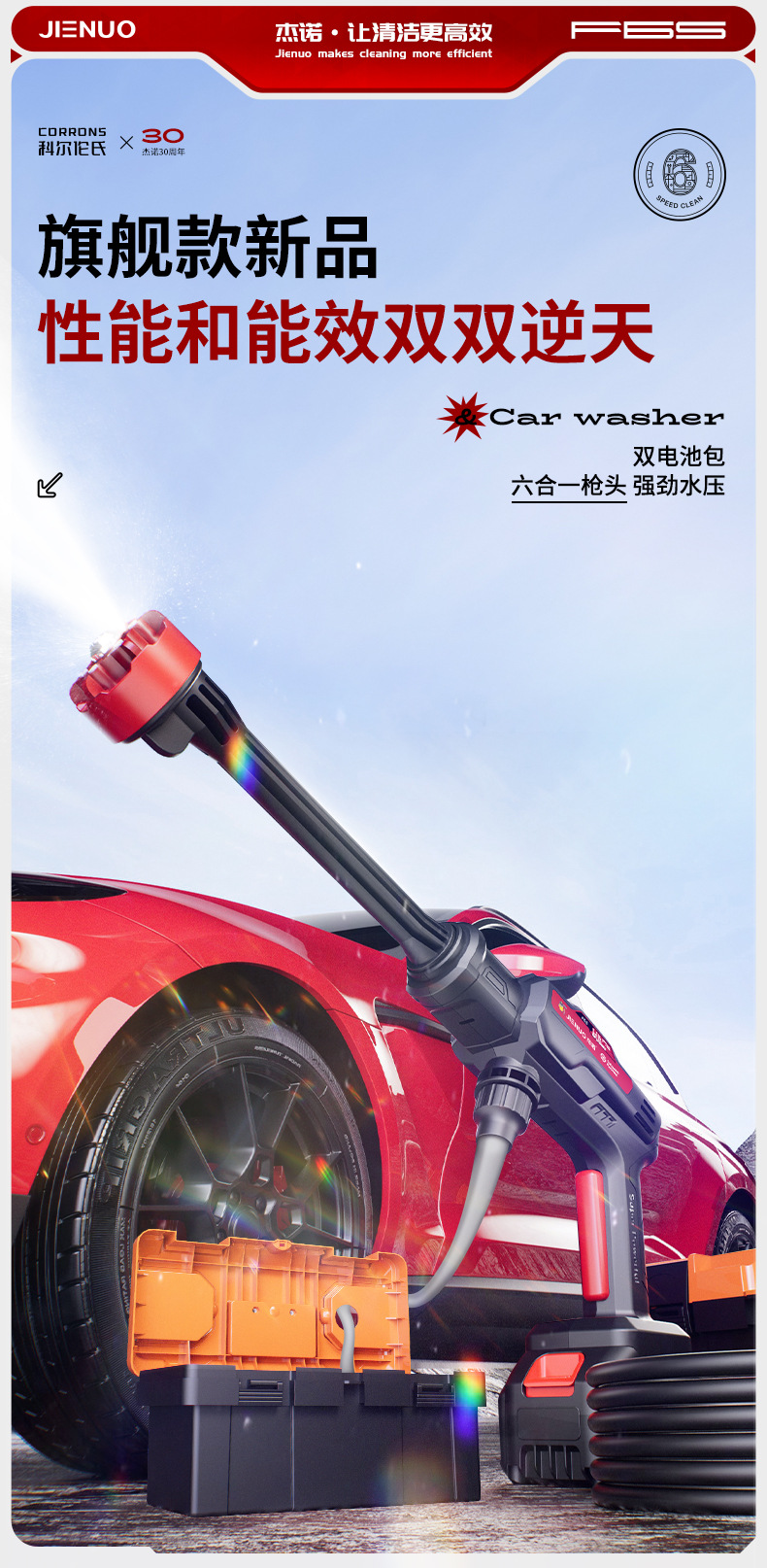 Jie Nuo Wireless Car Washer High-Pressure Water Gun Household Electric Lithium Battery Rechargeable Powerful New Booster Cleaning Gun