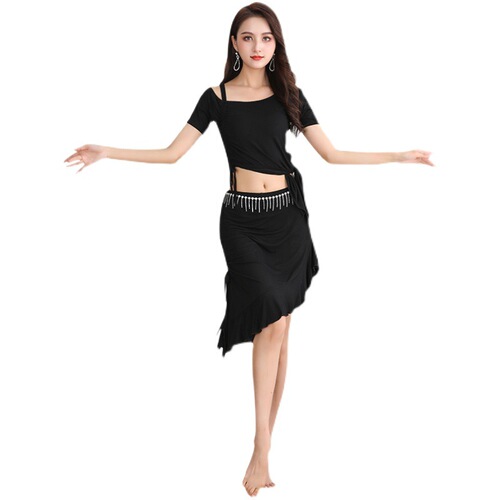 New large size belly dance practice clothing set plus size slimming modal silver mesh beginner practice clothing