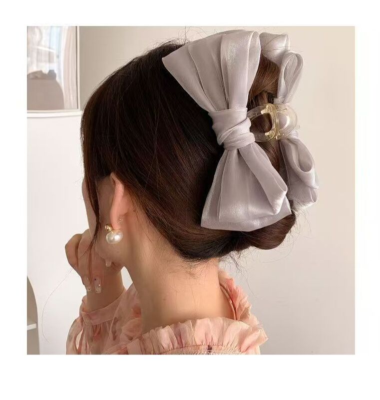 ハイエンドのパールリボングリッパー、女性用の大きなヘアピン、後頭部のヘアピン、エレガントなサメクリップ|undefined