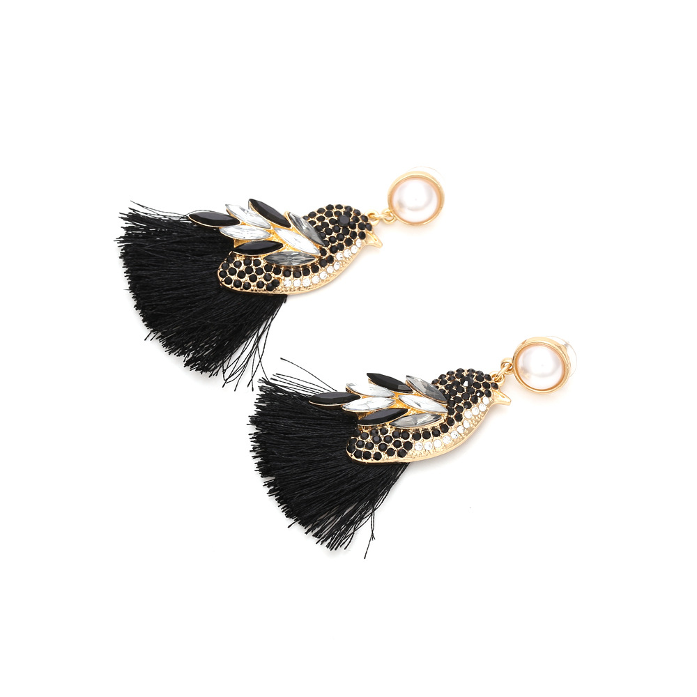 1 Pair Casual Cute Bird Tassel Alloy Rhinestones Drop Earrings display picture 6