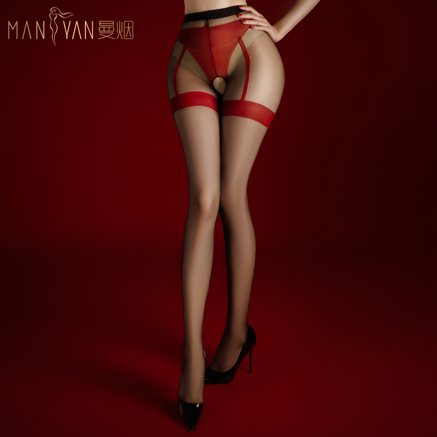 Manyan Sexy Stockings 15D Suspender Integrated Sexy Pure Desire Suspender Stockings Women's Open-Crotch See-Through Pantyhose 7101