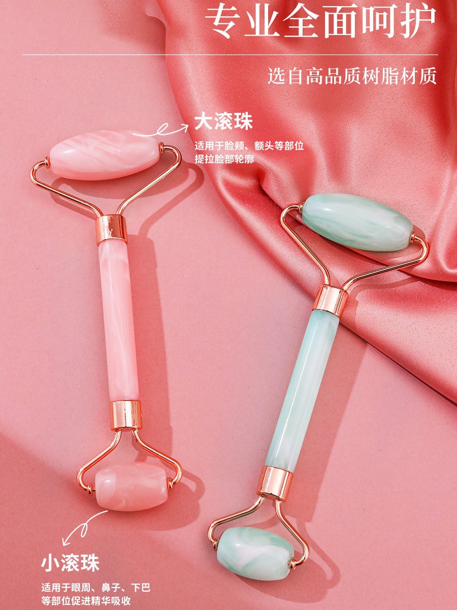 Rodillo de cristal rosa masajeador facial de dos colores palo de belleza de jade cara de empuje de doble cabeza, acupuntura de ojos, afeitado en forma de corazón image 4