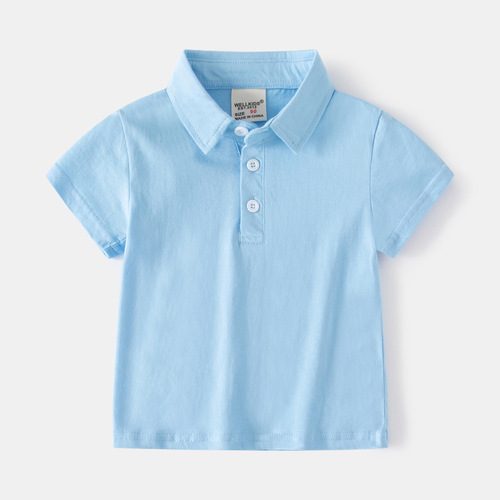 Summer new style children's solid color POLO short sleeves, casual lapel short sleeves with collar buttons, cool and handsome short sleeves in summer
