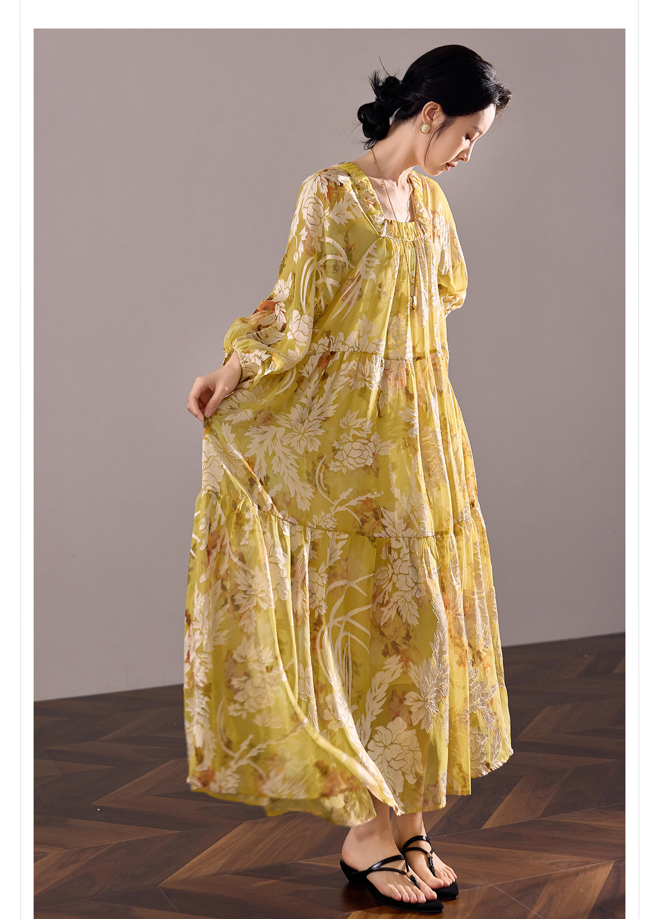 Váy maxi nữ phong cách Trung Quốc mới, chất rayon mềm mại, thiết kế suông rộng tôn dáng — màu vàng chanh chi tiết 14