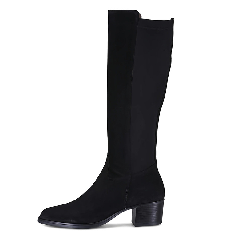 Classic Versatile Black and Brown Round-Toe Suede Pu Women's Knee-High Boots with Chunky Heels, Large Size Slip-On Women's Boots Classic Versatile Black and Brown Round-Toe Suede Pu Women's Knee-High Boots with Chunky Heels, Large Size Slip-On Women's Boots