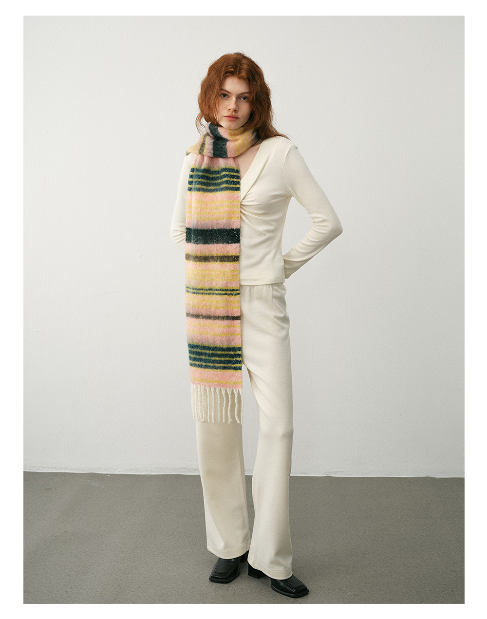 Neuer Designerschal aus Wollmischung mit Saturn-Streifen für Damen mit weichem Latz für winterliche Atmosphäre_voghion.com