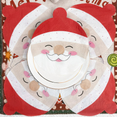 クロスボーダー新製品クリスマスデコレーションサンタラウンドナプキンクリスマス新年ギフトパーティーナプキン