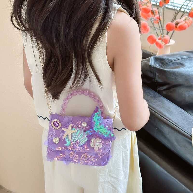 2024 nuevo niño hombro mochila princesa bolsa sirena bolsa de moda bolsa de perlas