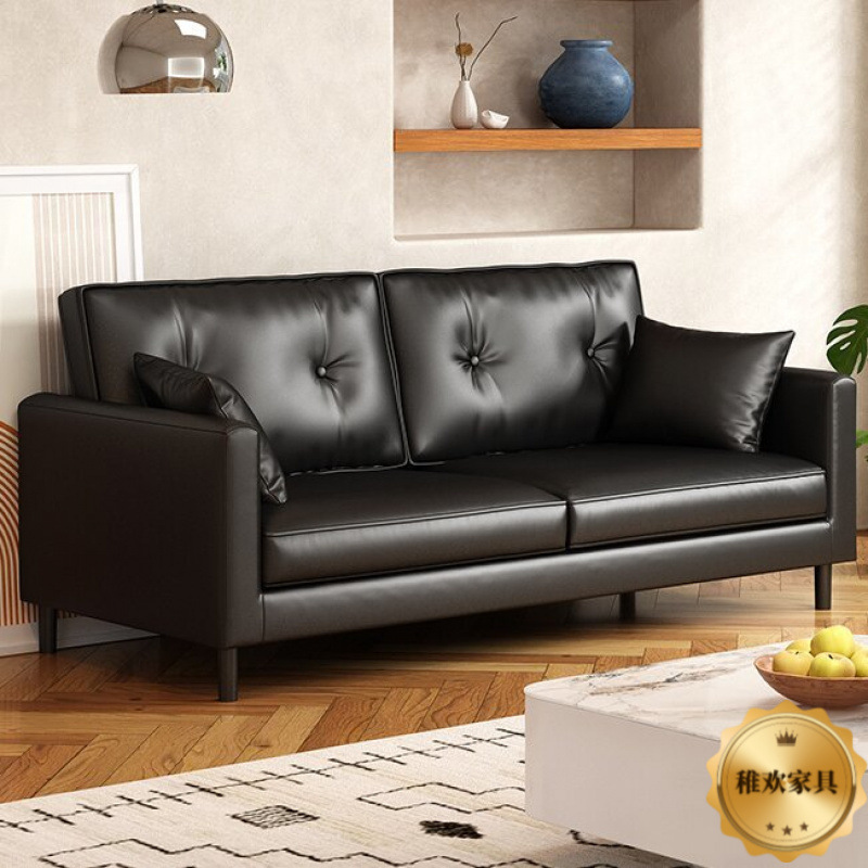 Leather Cloth Apartment Sofa Small Apartment Rental Clothing Store Beauty Salon Rest Area Reception Double Black Small Sofa