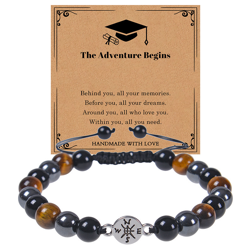 Amazon Hot Selling Compass Tiger Eye Card Bracelet Adjustable White Turquoise Couple Bracelet Graduation Season Bracelet
