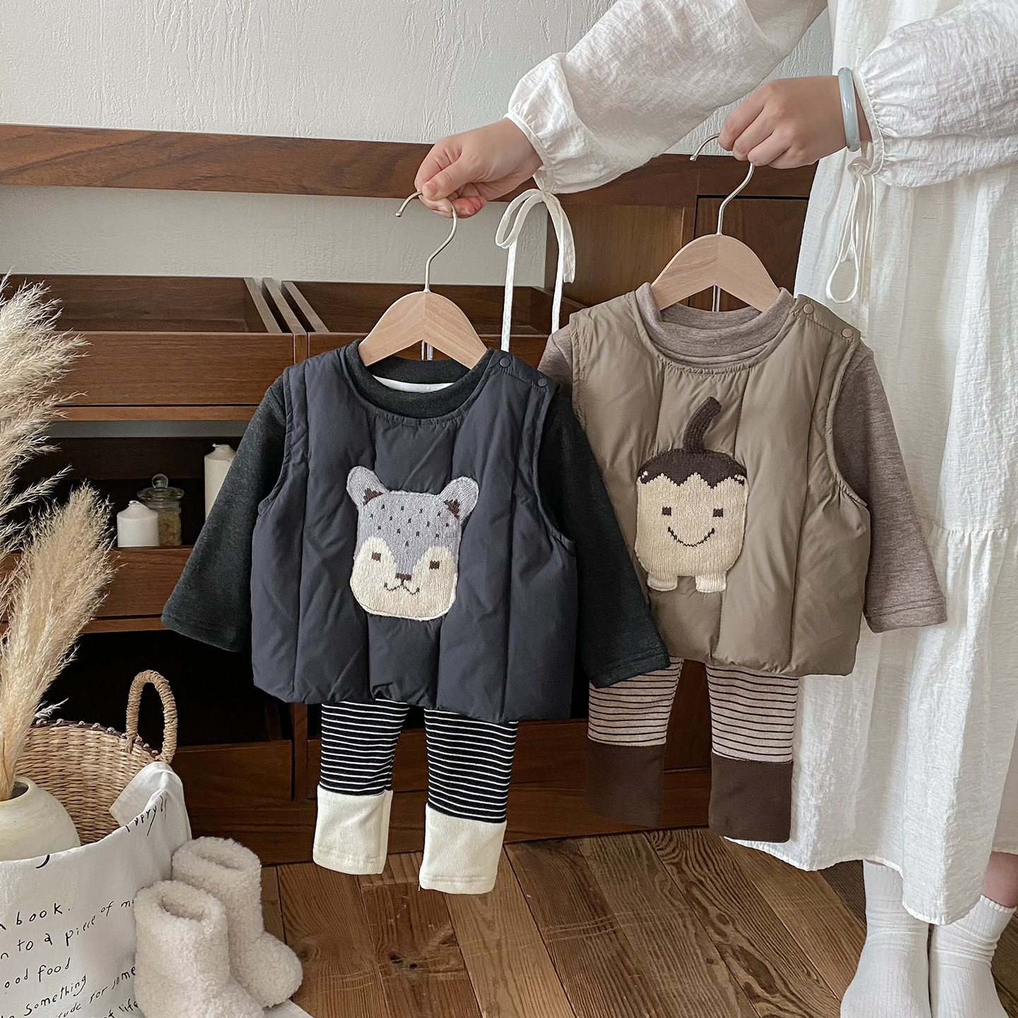 Dianxi 2025 Autumn/Winter New Infant Padded Vest Set Baby Vest Base Shirt Leggings Three-Piece Set