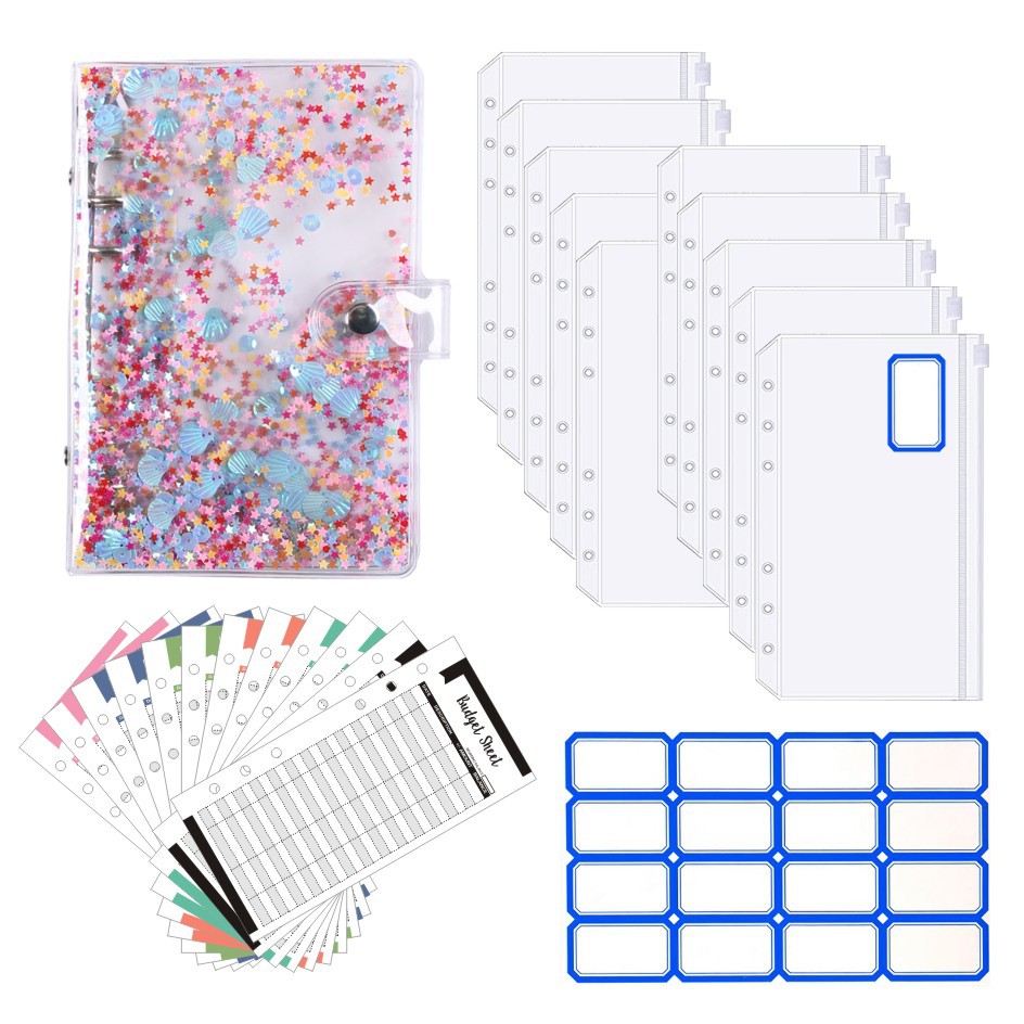 PVC 블루 쉘 (12 지퍼 백 + 12 예산 카드 + 1 16 파란색 스티커)