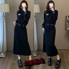 新款宽松潮流牛仔拼接卫衣半身裙两件套网红爆款休闲裙套装女秋季