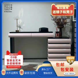 玫红色梳妆台床头柜一体卧室化妆桌床边柜斗柜书桌组合多巴胺