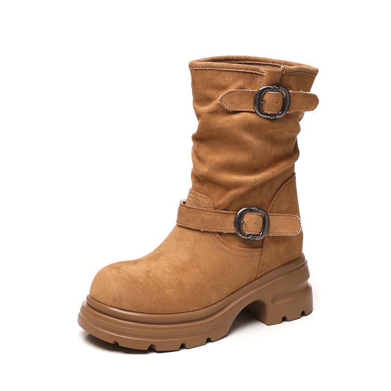 Boot Martin nữ đế dày tăng chiều cao, cổ ngắn 9cm tôn dáng — đen