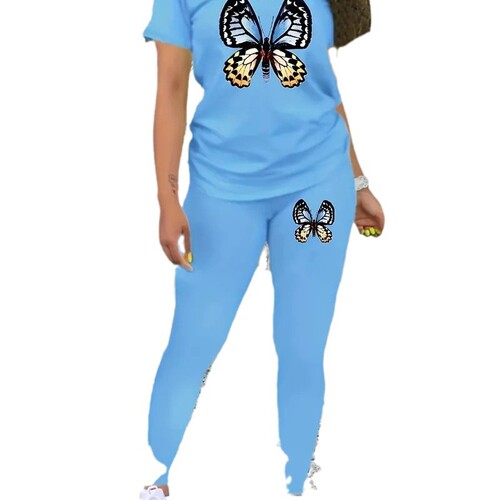 2024 Summer New Fashion Trend European and American Cross-Border Fashion Color-Block Short-Sleeved T-Shirt Set ME15+WC1