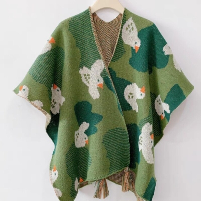 Autumn and Winter Thick Shawl Knitted Warm Outer Fashion Tassel Cloak Cartoon Wool Thickened Cloak Women's Cardigan Autumn and Winter Thick Shawl Knitted Warm Outer Fashion Tassel Cloak Cartoon Wool Thickened Cloak Women's Cardigan