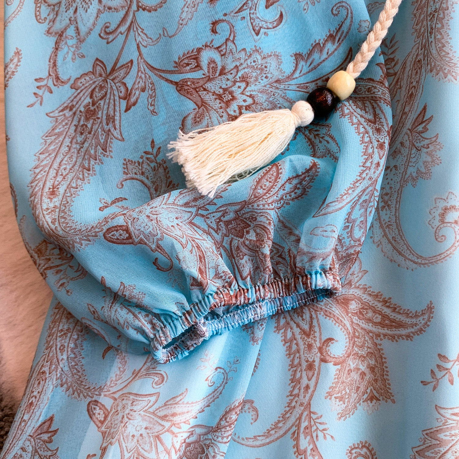 Elegant French Style Long Sleeve Dress Ruffled Collar Rope Waist Cinching Chiffon Printed Maxi Summer Retro Dress_ecoleips.com