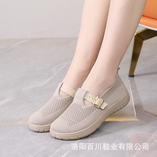Mother Shoes New Arrival Cloth Shoes Women's Summer New Arrival Fly-Woven Breathable Mother Shoes Soft Sole Slip-on Flat Shoes Casual Shoes