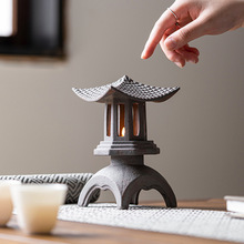中式仿石小宫灯庭院禅意蜡烛香炉茶室内香薰客厅创意装饰摆件复古