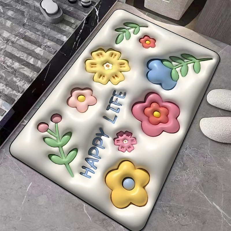 クリエイティブ3D膨張花卉珪藻泥浴室トイレ吸水速乾足マット家庭用汚れ防止玄関マット|undefined