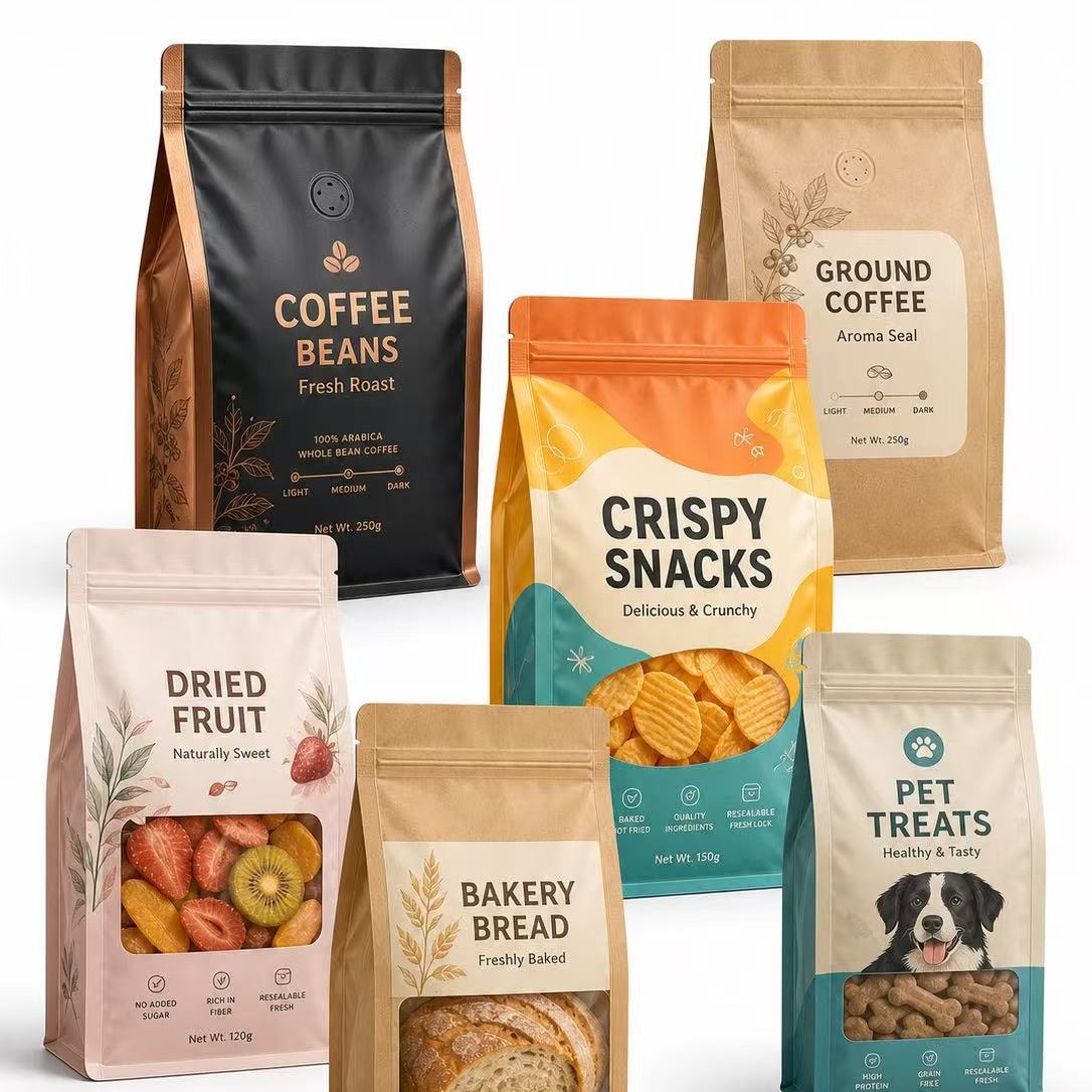Eight-Sided Sealing Packaging Bags, Customized Food-Grade Self-Standing Aluminum Foil Bags, Nut, Coffee, and Tea Packaging Bags, Wholesale from Manufacturers