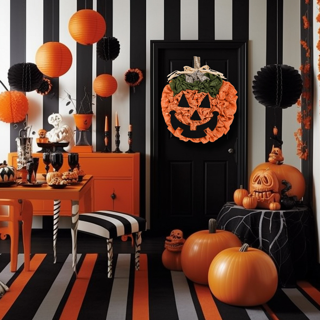 Otthon és kert Halloween tök koszorú kézzel szőtt partidekoráció kellékek medál díszek szellem fesztivál dekoráció_voghion.com