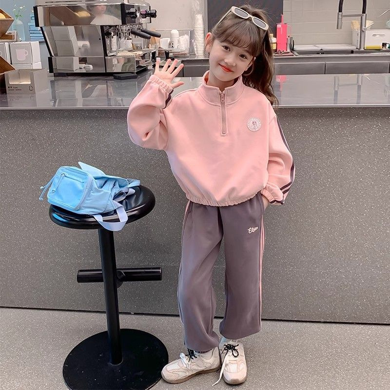 Traje de otoño e invierno para niñas 2024 nuevo estilo estilo occidental para niños deportes de otoño para niñas moda casual de dos piezas estilo de primavera y otoño