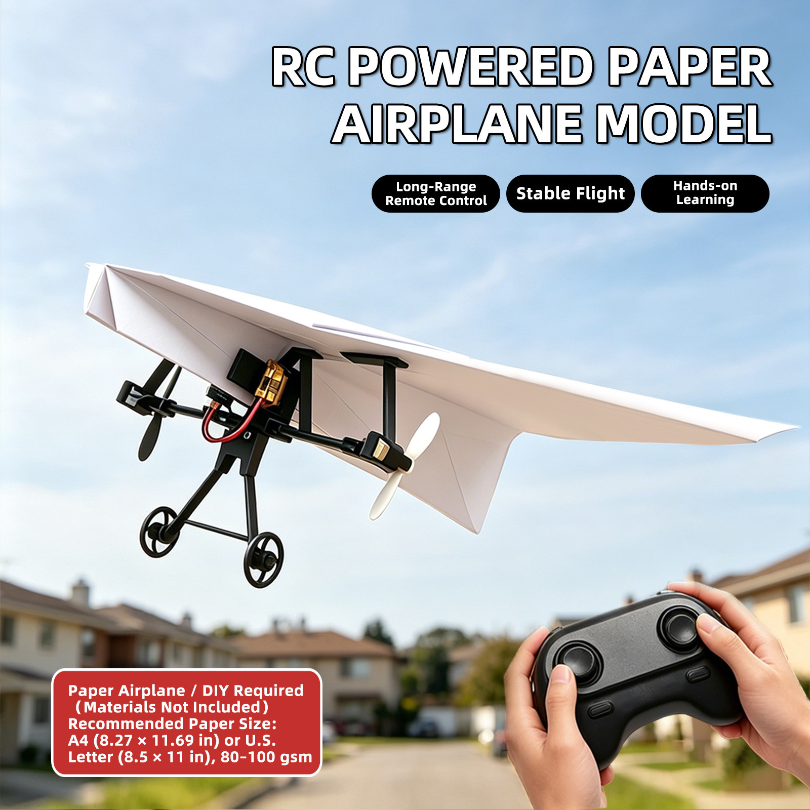 Remote control paper airplane DIY drone for elementary school students, small children's airplane toy for boys, model capable of taking off and resistant to falls