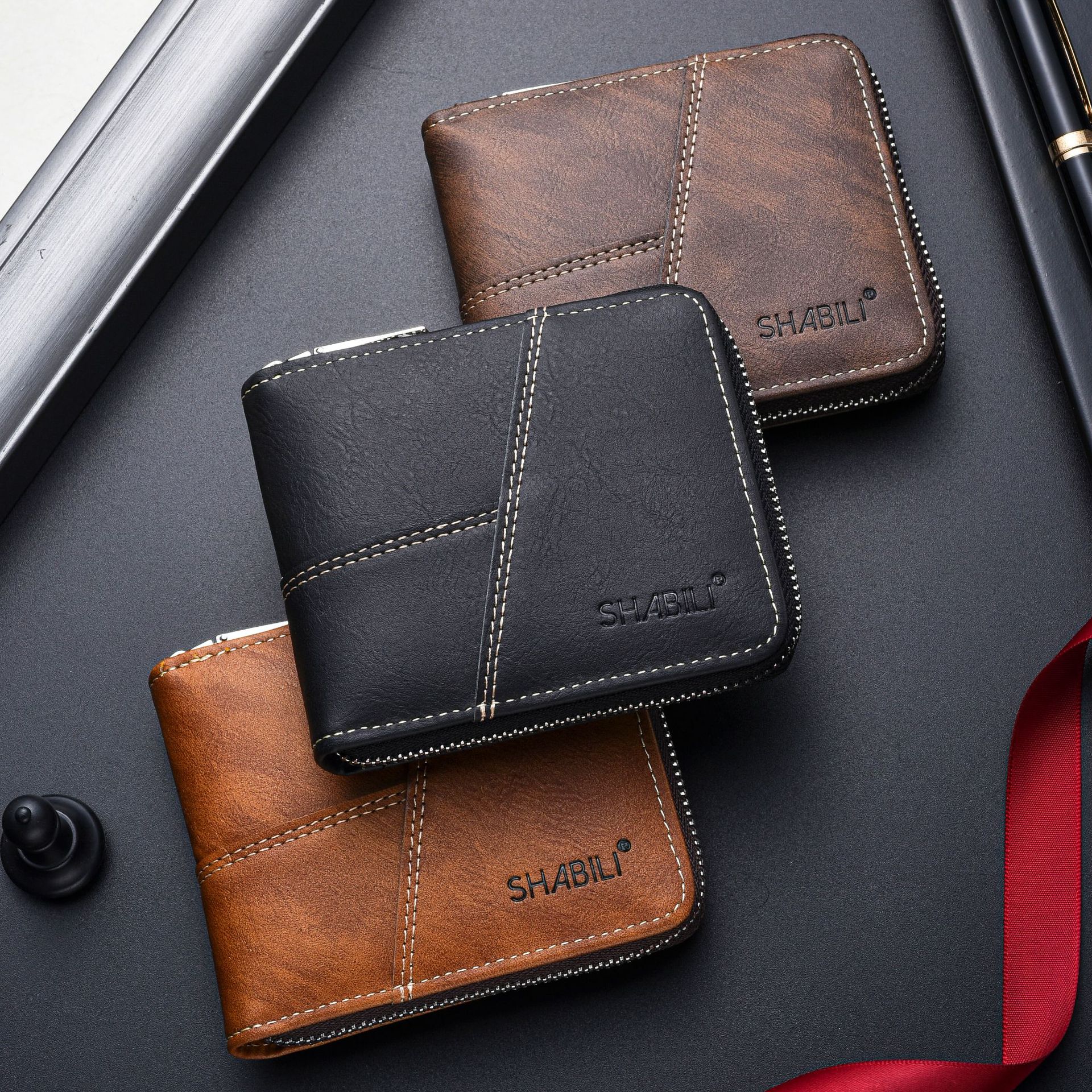 Cartera corta de hombre retro con cremallera estilo negocios moda simple