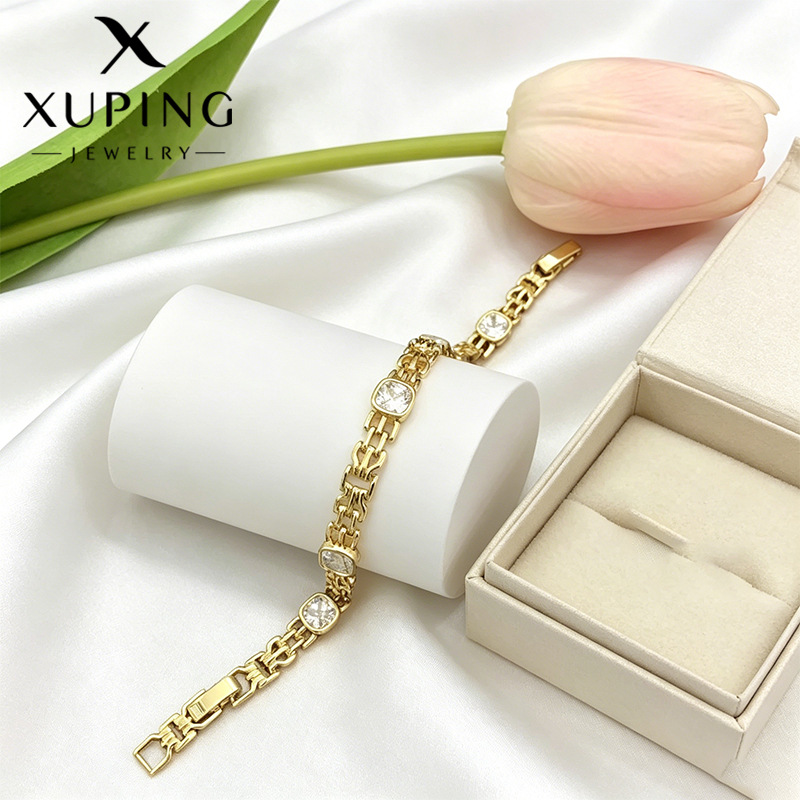 Xuping Europa y los Estados Unidos transfronterizos geometría cuadrada hueco pulsera de aleación de cobre chapado 14k color nicho personalidad joyería al por mayor mujeres