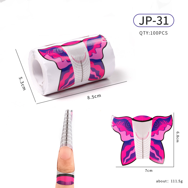 Soporte de papel de uñas de herradura extensión de fototerapia de cristal herramienta de uñas arte de uñas mariposa mosca titular de dedo rectangular 100 unids/rollo