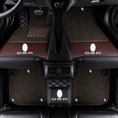 Cat, special full-coverage car floor mats, Modelə uyğun ayaqaltı - euleriq-double-layer-black-brown-silk-loop