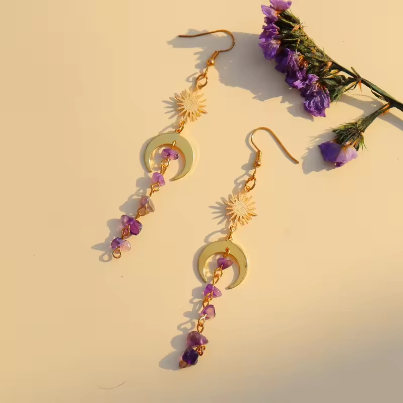 Holiday, Daily Occasion Women's Crystal Healing Irregular Moon Drop Earrings Healing Crystals Jewelry