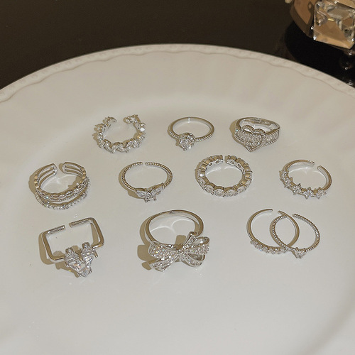 Light luxury niche micro-paved zircon butterfly ring for women ins trendy open design plain ring index finger ring wholesale