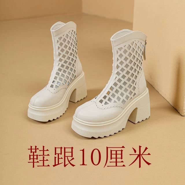 Женские босоножки и сапоги, 2024 Новые ботинки из натуральной кожи с перфорацией, рыцарские сапоги на высоком каблуке, тонкие ботфорты на платформе