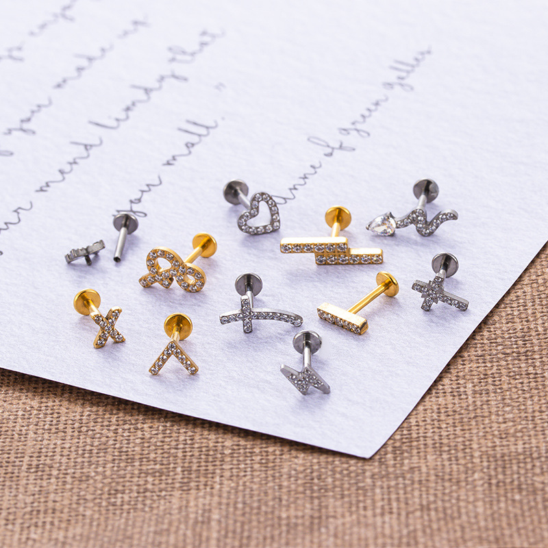 Women'S Gender Plating Design 1 Piece Ear Cartilage Rings & Studs Fashion Heart Shape Pure Titanium Plating Zircon