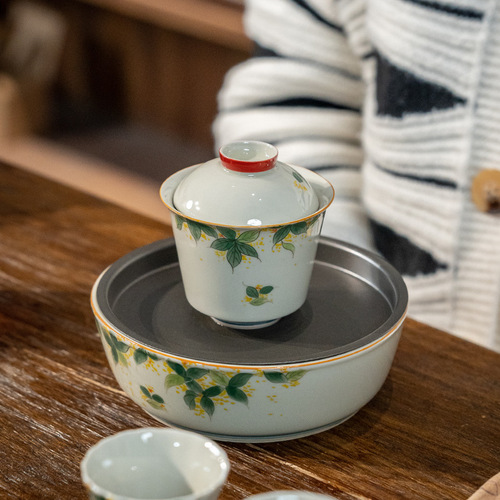 Hand-painted osmanthus ceramic tea cup master cup Kung Fu teacup Chinese tea cup lid bowl built kettle with dry bubble tray
