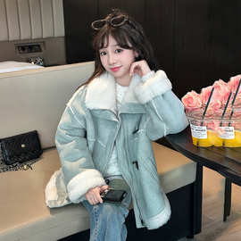 女童秋冬款外套2025新款儿童冬季仿皮草皮毛一体大童女孩冬装棉服