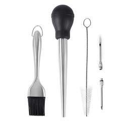 Stainless steel turkey seasoning syringe silicone oil dripping seasoning tube with cleaning brush sauce syringe