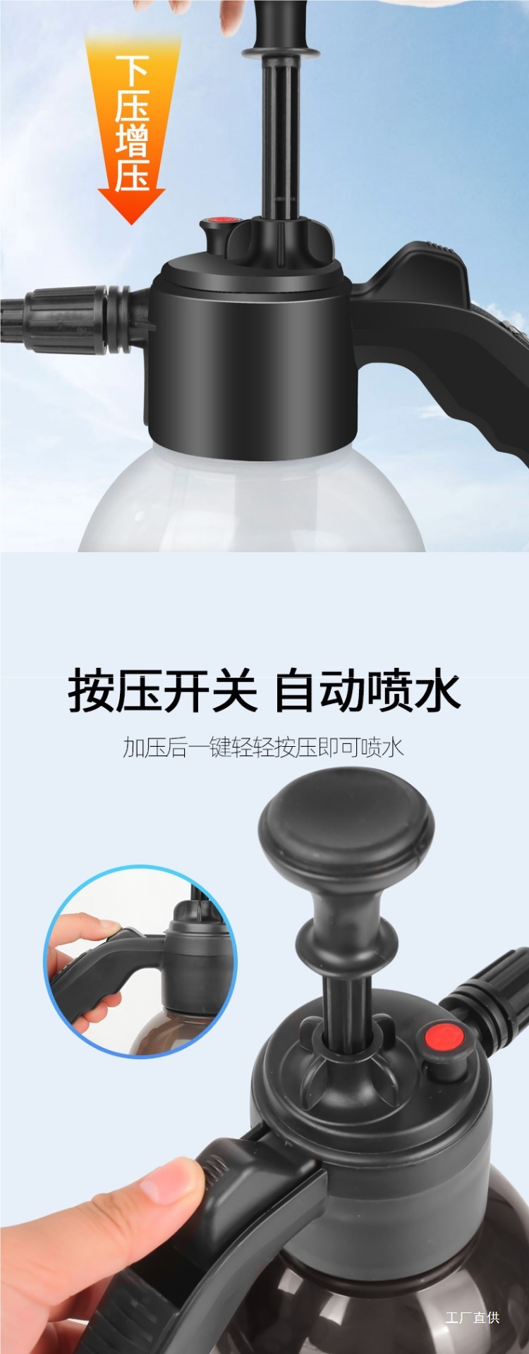 Spray Bottle for Car Washing Foam, Special Pa Bottle for Car Wash Liquid, Water Wax, Pressurized Household High-Pressure Water Gun Nozzle Foam Liquid