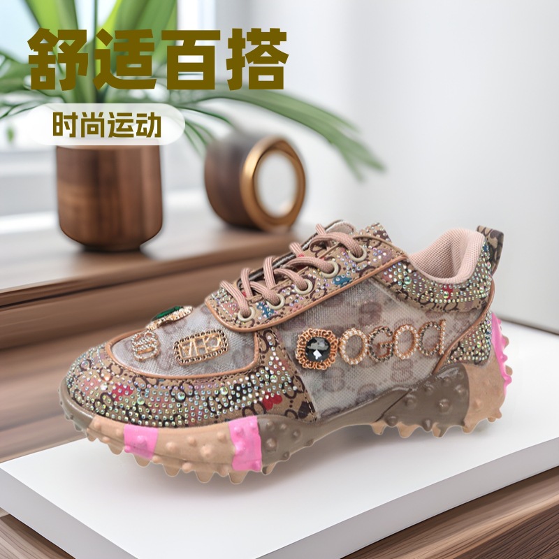 European Station Low-top Rhinestone Durian Shoes Women's New Flat Shoes with Diamond Torre Shoes Women's Sports Casual All-match